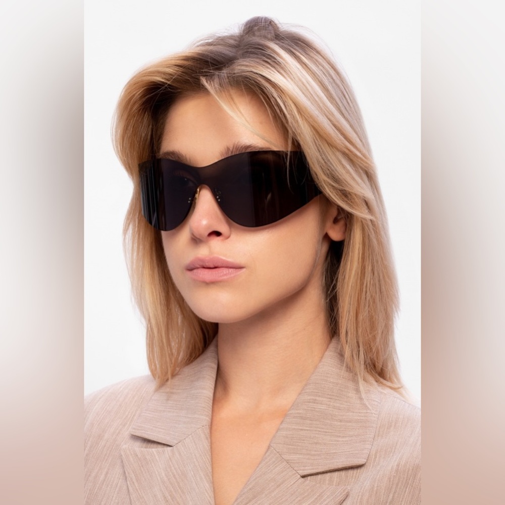 New - Balenciaga BB0122s 004 Women's Black Mask Round Sunglasses - Picture 6 of 17